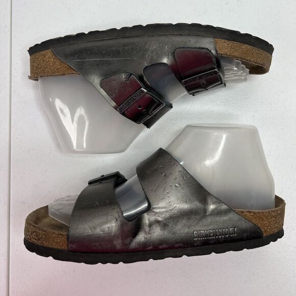 Birkenstock Women’s Size 37 US 6 6.5 Leather Sandals Anthracite Metallic Pewter - Picture 3 of 13